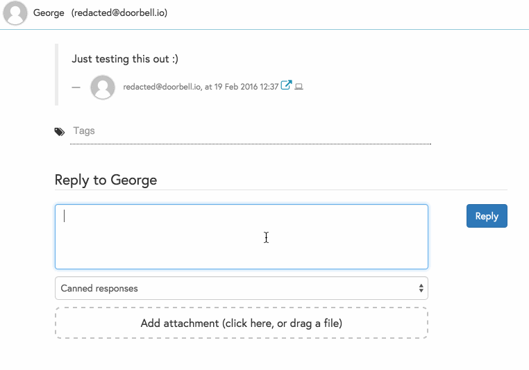 Inserting a canned response in Doorbell
