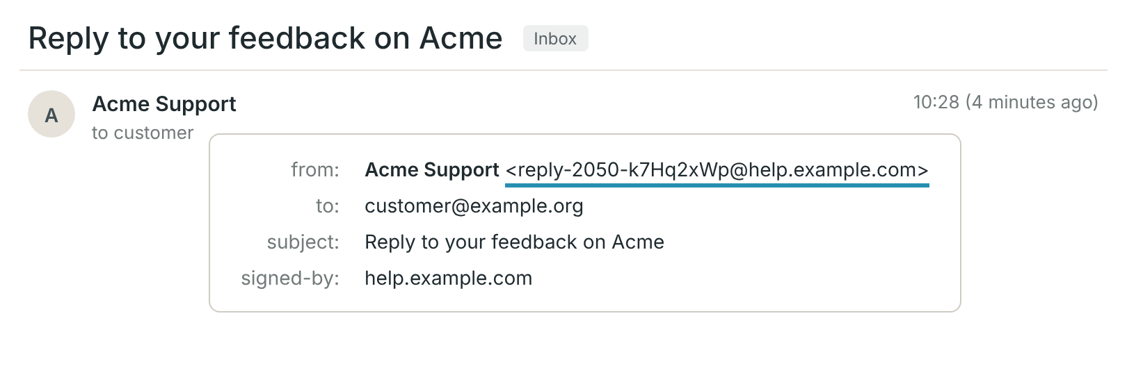 An email notification sent from a custom domain